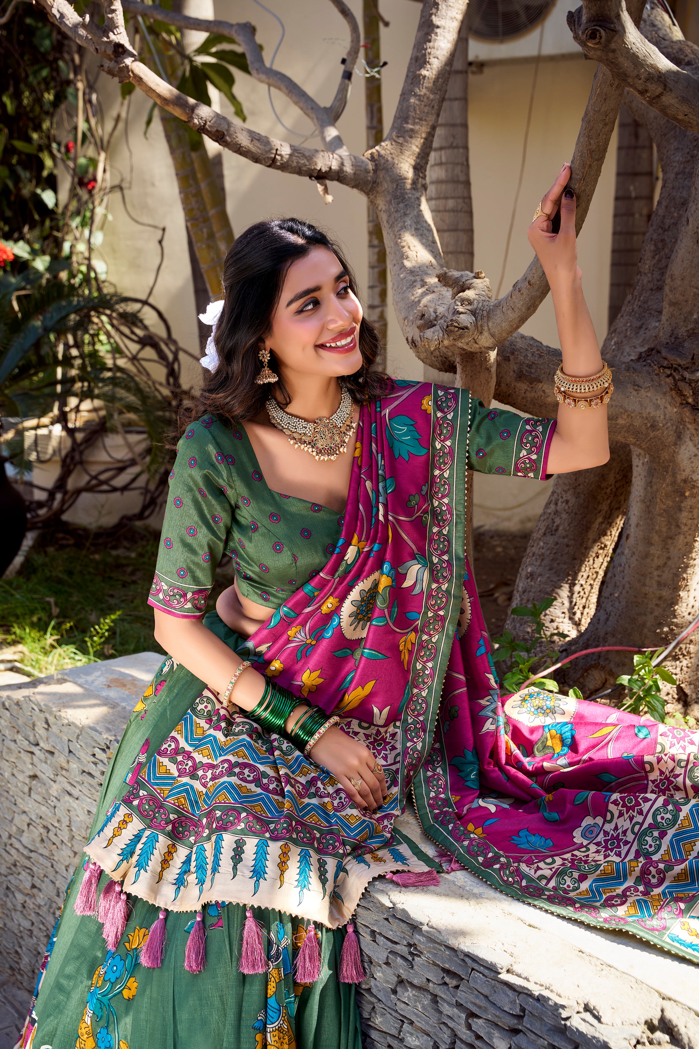 Exclusive Tussar Silk Lehenga Choli Set β Floral & Patola Print Design β¨π